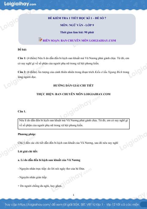 Đề kiểm tra 1 tiết Văn 9 - Đề số 7